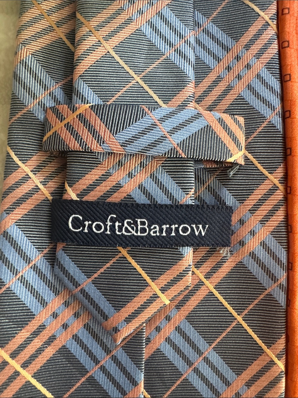 Classic Men's Tie Trio - Blue Plaid, Orange Geometric & Navy Paisley - Picture 5 of 10